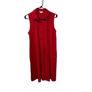 Sleeveless Red Button-Down Shirt Dress By J.Jill - Size M - Pima Cotton Blend